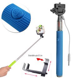 Wired Selfie Stick with Remote Large Clip (Blue)